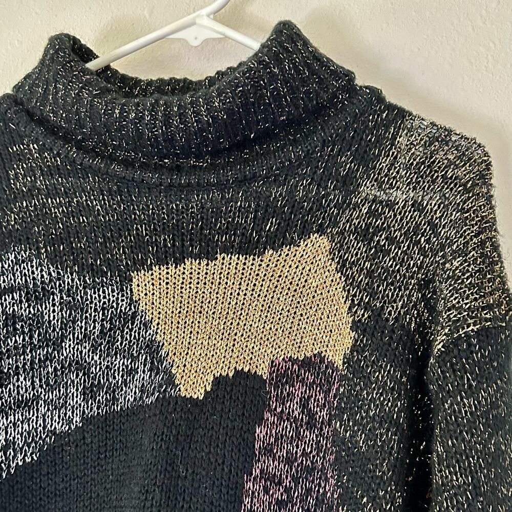 Vintage Metallic Abstract Patchwork Turtleneck Kn… - image 4